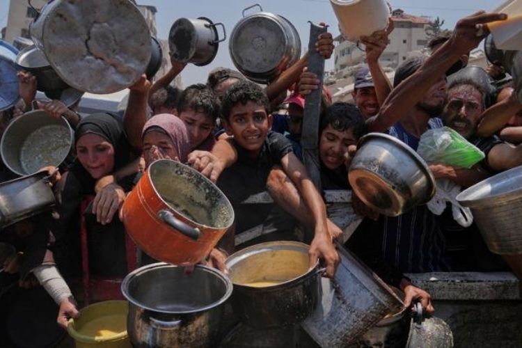 अन्न मिळवण्यासाठी धडपडणारे गाझातील नागरिक 