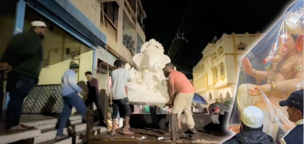 गणेशमूर्ती पुराच्या पाण्यापासून सुरक्षितस्थळी हलवताना कराडमधील हिंदू-मुस्लीम तरुण 