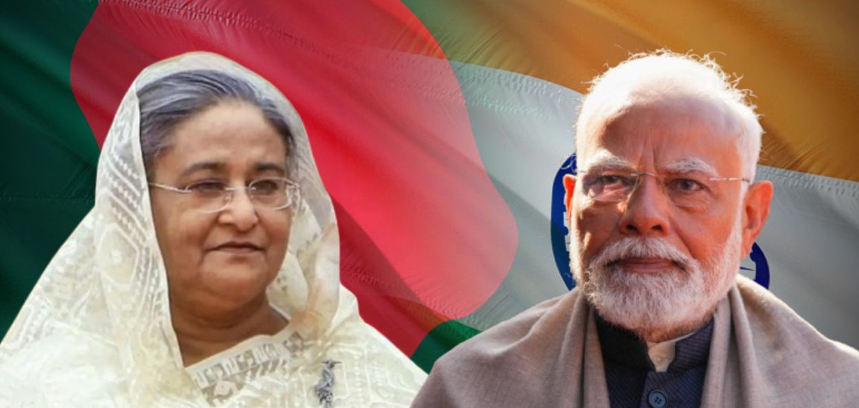 डावीकडून बांगलादेशच्या माजी पंतप्रधान शेख हसीना आणि भारताचे पंतप्रधान नरेंद्र मोदी 