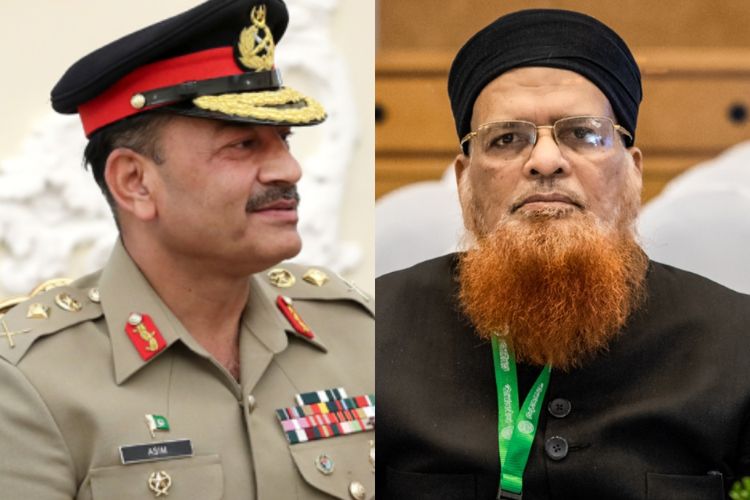 डावीकडून पाकिस्तानचे लष्करप्रमुख जनरल असीम मुनीर आणि पाकिस्तानचे ज्येष्ठ इस्लामिक विद्वान मुफ्ती तकी उस्मानी 