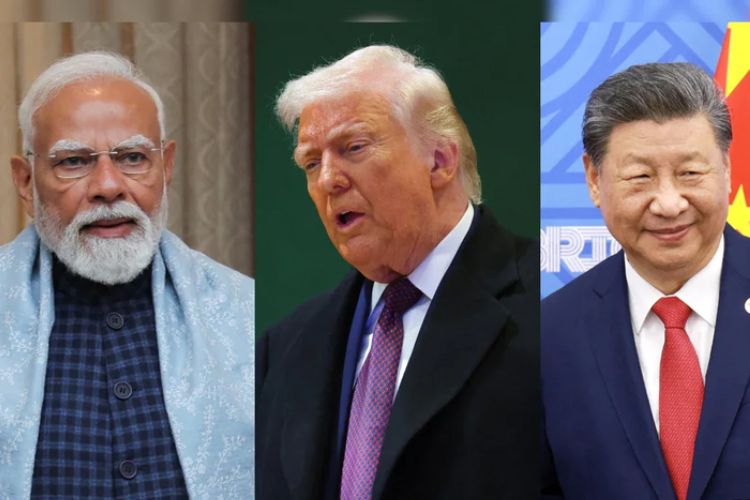 डावीकडून पंतप्रधान नरेंद्र मोदी, अमेरिकेचे राष्ट्राध्यक्ष डोनाल्ड ट्रम्प, चीनचे राष्ट्राध्यक्ष शी जिनपिंग 