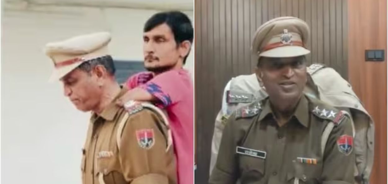 पोलिस अधिकारी राजेंद्र सिंह हे नदीमला पोलीस स्टेशन दाखवताना 