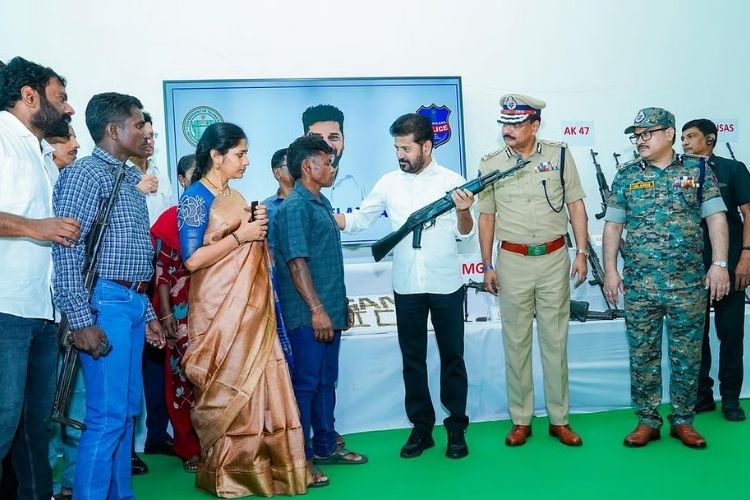 Maoist surrender: 130 ultras lay down arms before Telangana CM Revanth Reddy