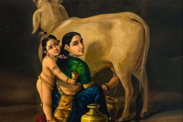 राजा रवी वर्मा यांचे यशोदा आणि कृष्ण चित्र 