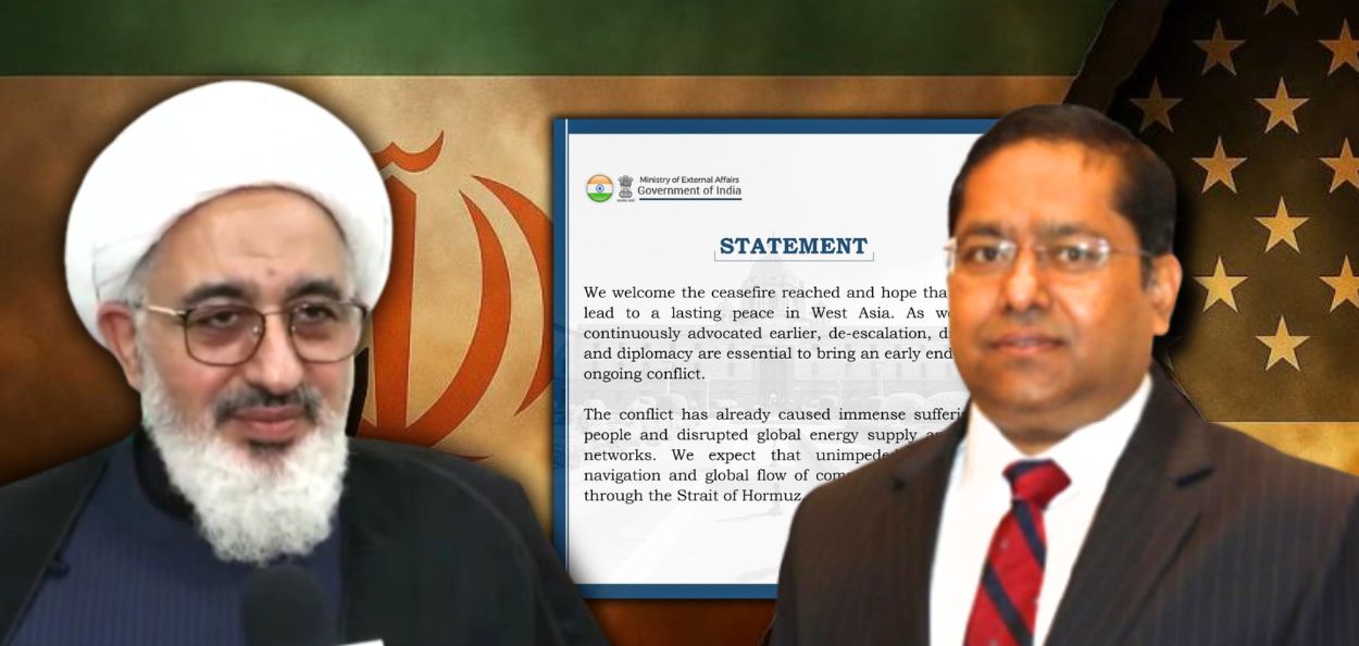डावीकडून इराणच्या सर्वोच्च नेत्यांचे भारतातील प्रतिनिधी डॉ. अब्दुल माजिद हकीम इलाही आणि परराष्ट्र मंत्रालयाचे प्रवक्ते रणधीर जयस्वाल