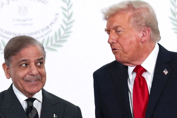 डावीकडून पाकिस्तानचे मुख्यमंत्री शहबाज शरीफ आणि अमेरिकेचे राष्ट्राध्यक्ष डोनाल्ड ट्रम्प 