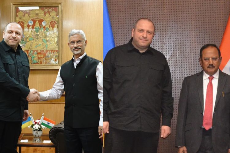 परराष्ट्र मंत्री एस. जयशंकर आणि राष्ट्रीय सुरक्षा सल्लागार अजित डोवाल यांच्यासमवेत युक्रेनच्या राष्ट्रीय सुरक्षा आणि संरक्षण परिषदेचे सचिव रुस्तम उमरोव्ह