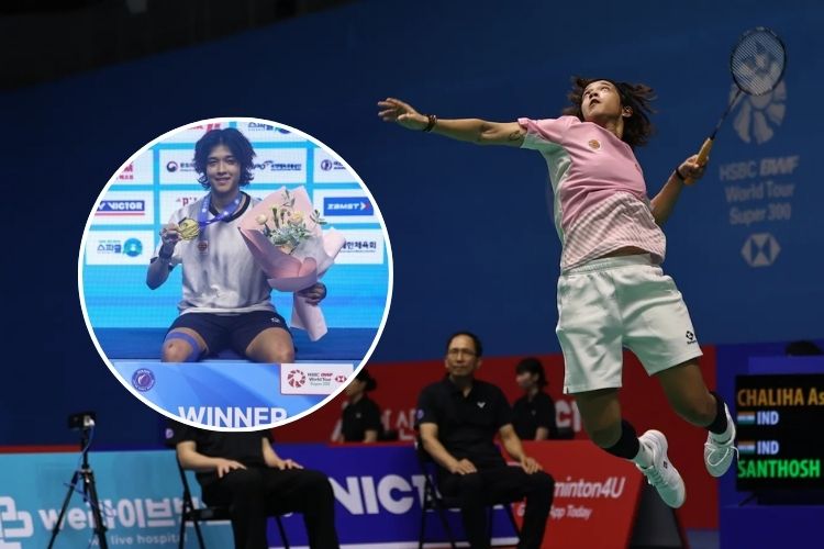 कोरिया मास्टर्स बॅडमिंटन स्पर्धेत पहिले BWF वर्ल्ड टूर टायटल जिंकल्यानंतर आनंद व्यक्त करताना भारताची स्टार शटलार अस्मिता चालिहा.