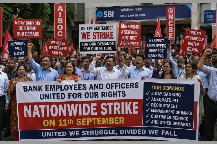 बँक कर्मचाऱ्यांच्या देशव्यापी संपाच्या इशाऱ्याच्या पार्श्वभूमीवर प्रतीकात्मक छायाचित्र.