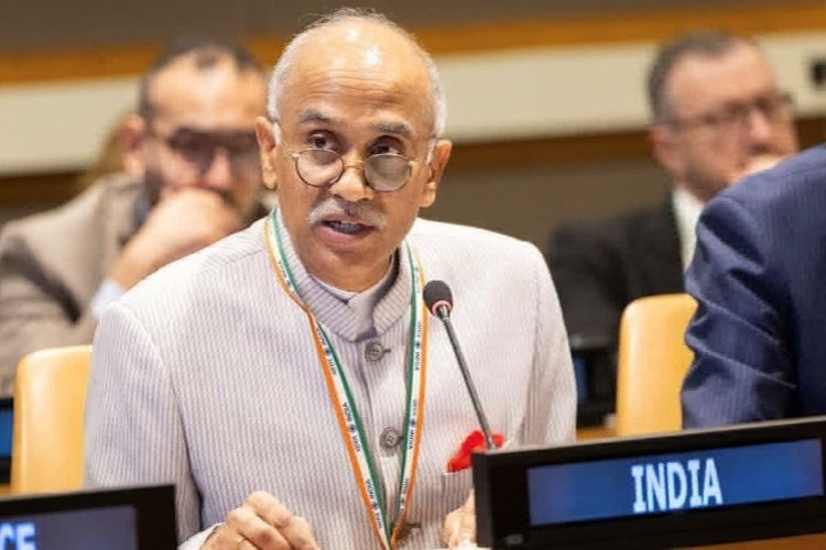 संयुक्त राष्ट्र सुरक्षा परिषदेत पश्चिम आशियातील तणावावर भारताची भूमिका मांडताना भारताचे स्थायी प्रतिनिधी हरीश पर्वतानेनी.