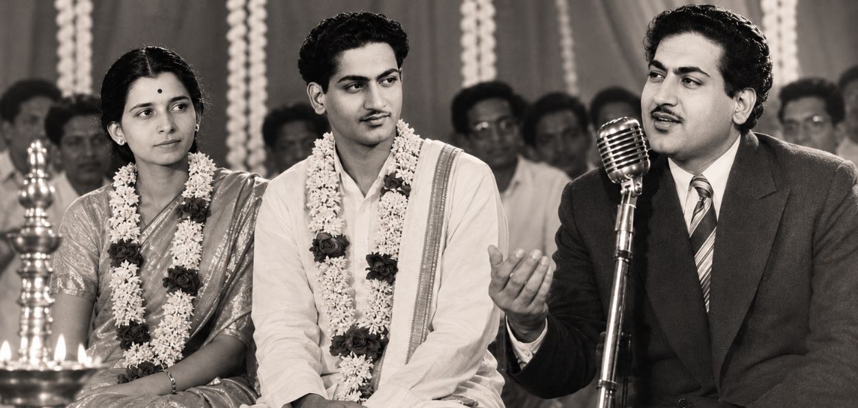 सुप्रसिद्ध गायक मोहम्मद रफी आणि संगीतकार सुधीर फडके आणि त्यांच्या पत्नी ललिता देउळकर