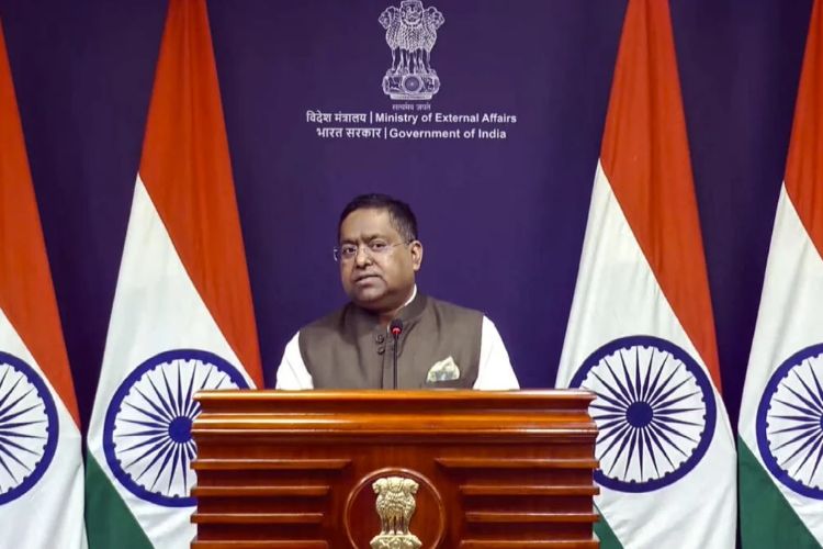 परराष्ट्र मंत्रालयाचे प्रवक्ते रणधीर जयस्वाल नवी दिल्ली येथे पत्रकार परिषदेत बोलताना.